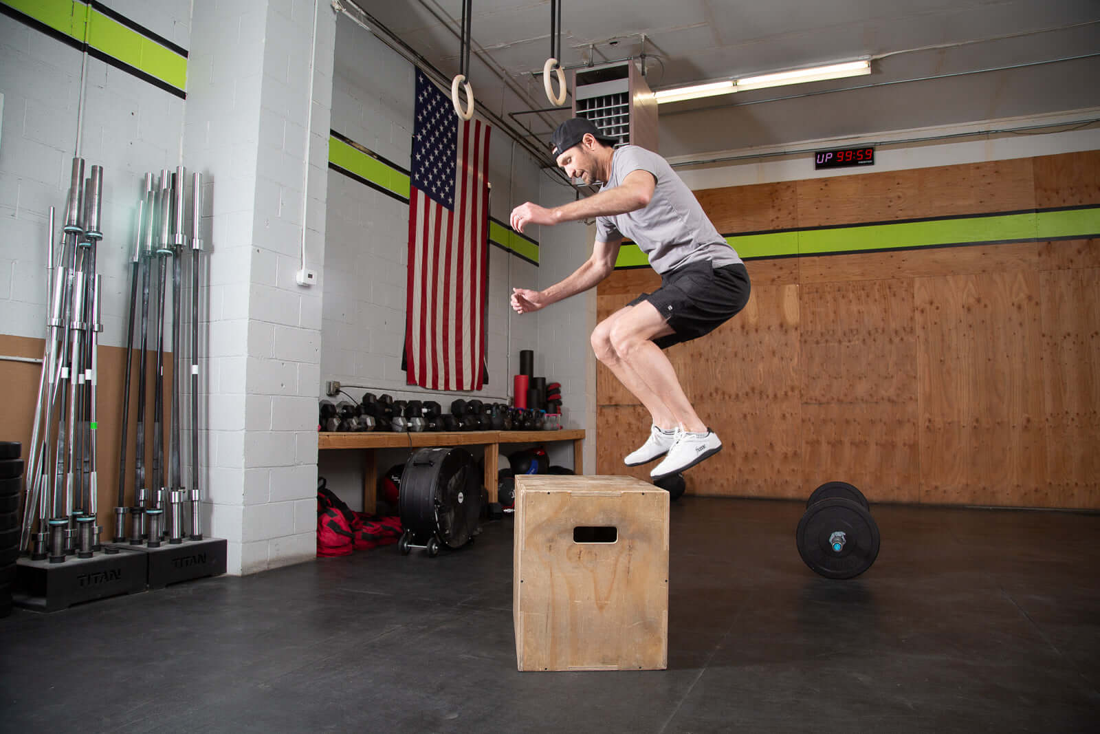 Person doing box jumps in Func Shoes