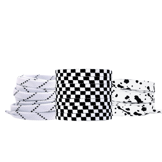3 pack of laces that have a black and white design 